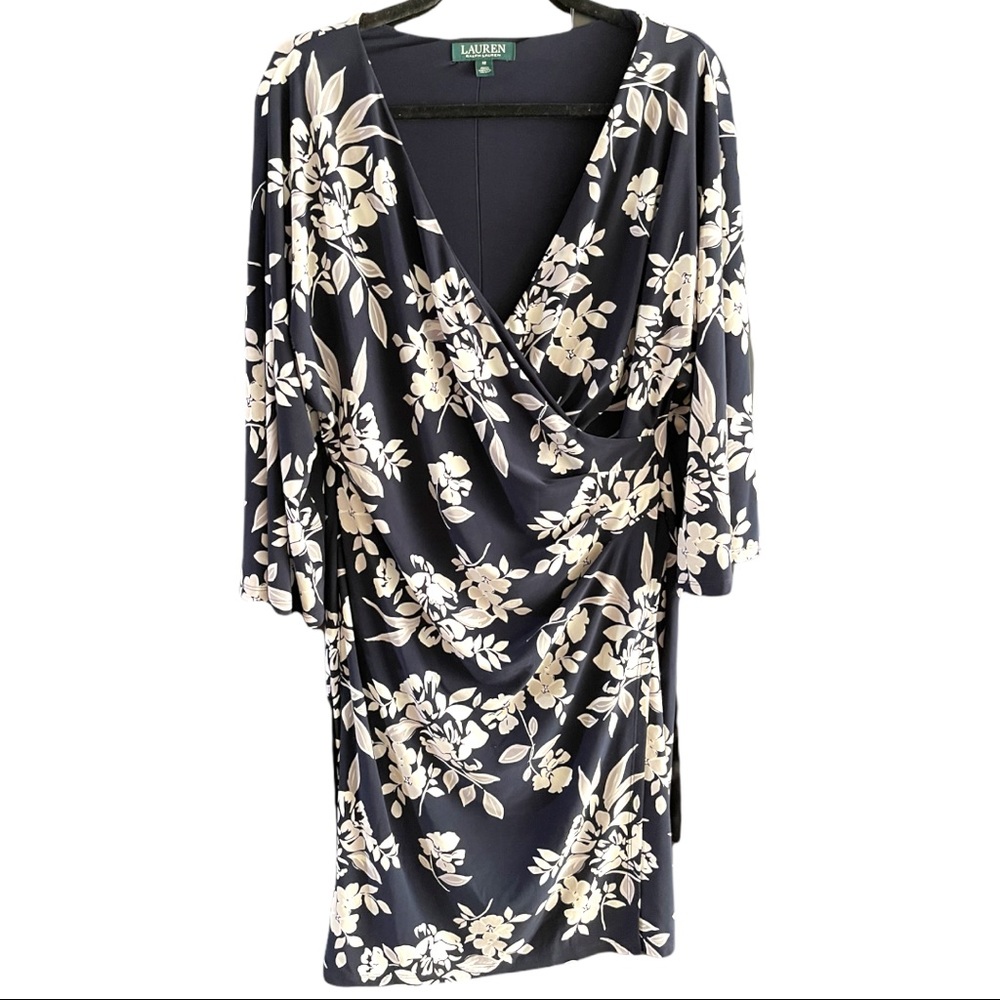 Blue floral wrap dress